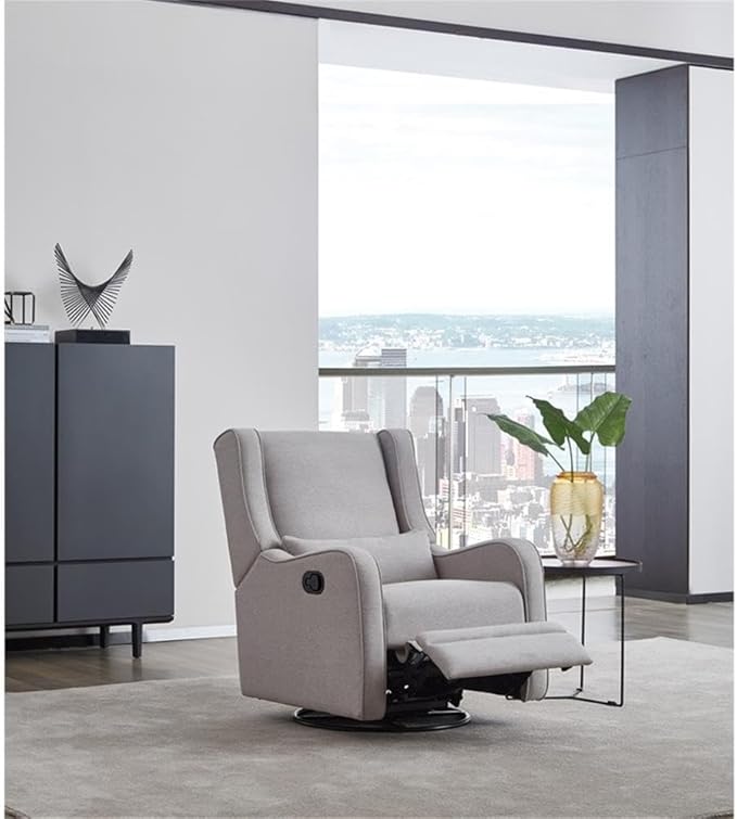 Pemberly Row Premium Fabric Glider Manual Recliner Nursery Rocking Chair for Living Room, Kids Room, Rocker Swivel Recliner with USB Port in Gray