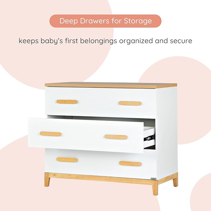 dadada LaLa 3 Drawer Dresser for Nursery - Modern Design, Deep Drawers, Baby-Safe Finish, Anti-Tip Safety, Durable Construction, Maximum Storage for Small Spaces, 39β Wide. (Little 3-Drawer)