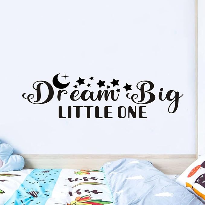 Kids Quotes Wall Decals for Nursery: Baby Inspirational Positive Moon Stars Vinyl Art Wall Stickers - Bedroom Playroom School Wall Decor - Dream Big Little One 35" X 9.8"