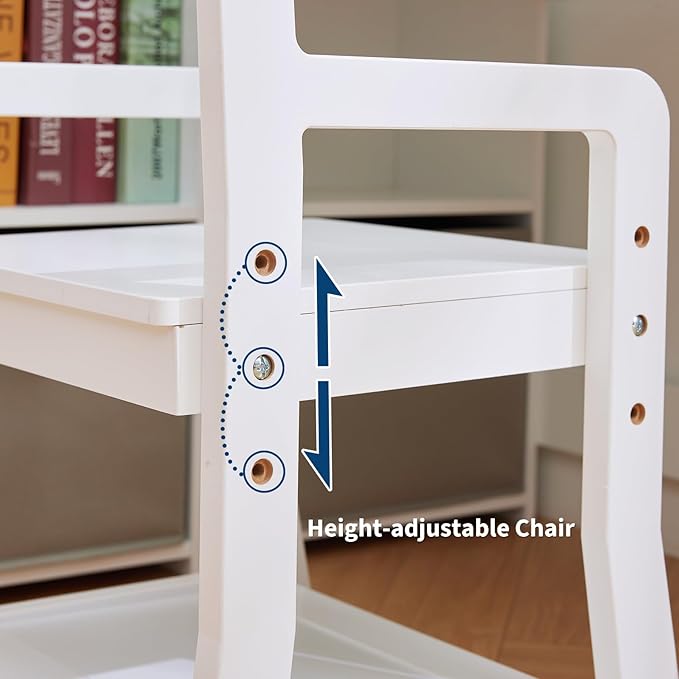 Garvee Kids Corner Desk, Desk and Chair Set for Children, L Shape Kids Study Table - Features Bulletin Board Open Shelves & Storage Cabinets and Cloth Drawers, White