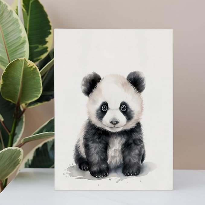 Woodland Nursery Decor, Baby Room Decor, Panda Wall Art Decorations For Safari Nursery Kids Toddler Boy Girl Room Playroom, Animal Wall Art Prints Poster 11x14 Inches Framed