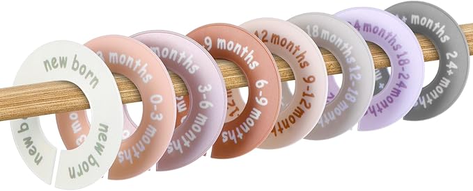 8 Pcs Baby Closet Dividers for Clothes, Round Baby Clothes Dividers Wardrobe Organizer Double-Sided Nursery Clothing Organizer for Closet 8 Sizes from Newborn to 24+ Months
