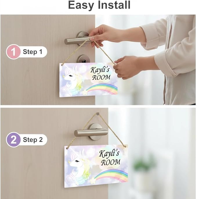 Personalized Name's Pretty Iridescent unicorn with rainbow Nursery Kid's Children's Girls Bedroom Door Sign Wood Plaque Sign Wall Decor Gift