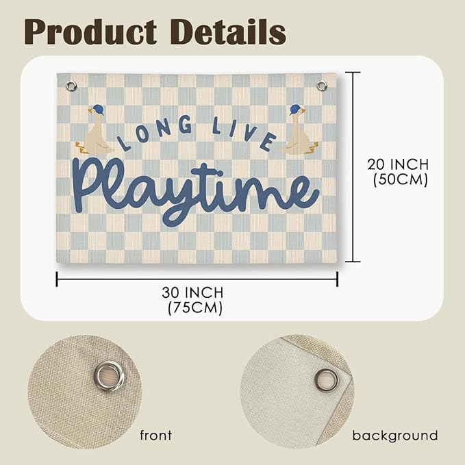 Playroom Wall Decor, Kids Toddler Boy Playroom Silly Goose Decor Hanging Linen Banner,Play Room Wall Decor for Kids Boys Nursery, 20x30 Inch