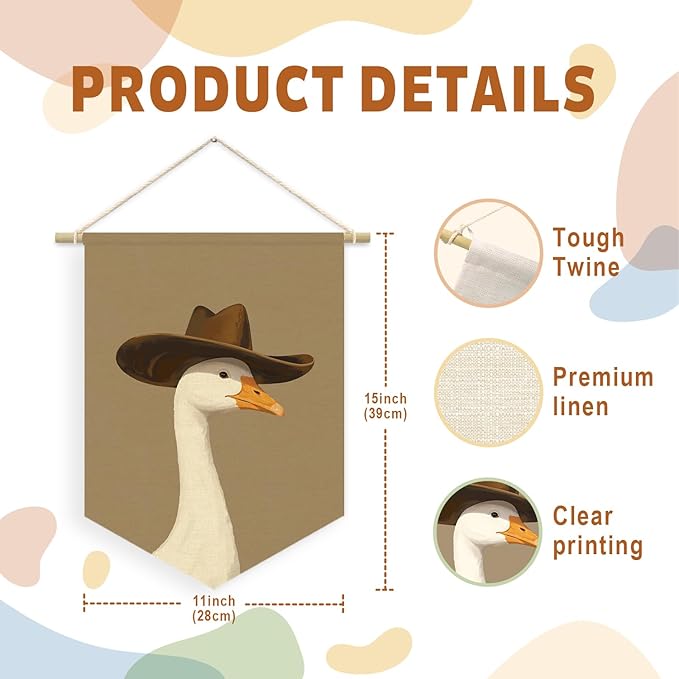 Goose Nursery Decor, Cowboy Goose Wall Art Canvas Banner, Woodland Nursery Decor,Oil Painting Animal for Toddler Room,Cowboy nursery Hanging Pennant Flag Banner, Gift For Baby Girl Boy 15x11in