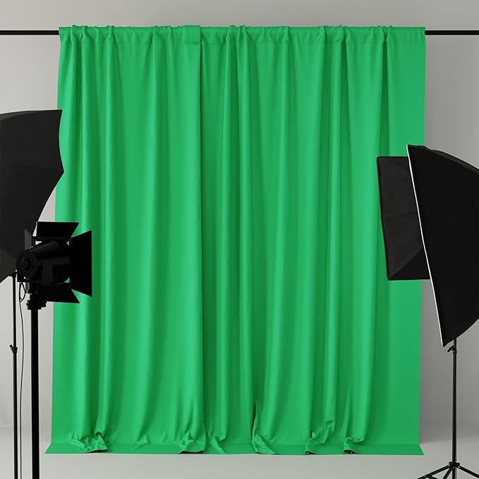 Green Screen Backdrop for Parties, Wrinkle Free Chromakey Virtual GreenScreen Curtain Drapes for Streaming Gaming Christmas Party Birthday Decoration Photography Background,5ft x 7ft, 2 Panels