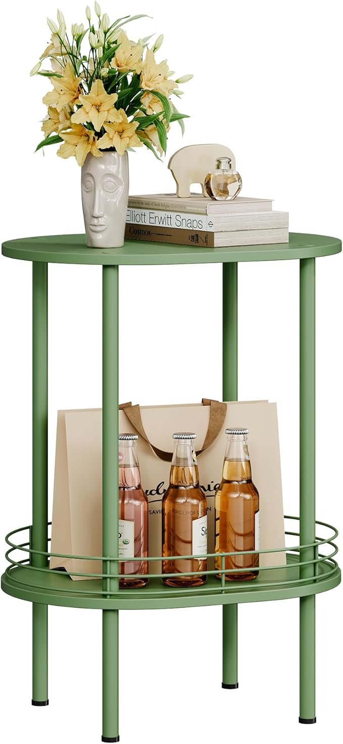 Small Round Side Table,Bedside Table with Storage, Morden Round Nightstand, Samll Side Table for Living Room,Bathroom,Bedroom, Nursery, Laundry, Green