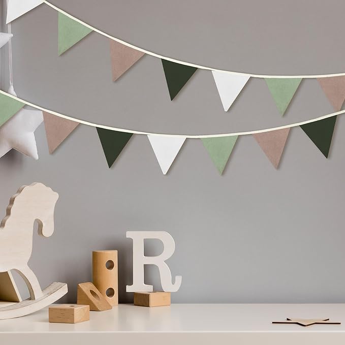 VitalCozy 17 ft Pennant Banner Flags 2 Pcs Boho Nursery Garland 5 Inch Triangle Bunting Banners Double Side Nursery Decoration for Boy Girl Toddler Baby Shower Birthday Wedding Party(Neutral Colors)