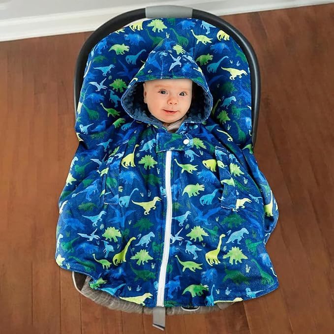 TANOFAR Baby Car Seat Poncho, Car Seat Cover Girls Boys, Toddler Hooded Poncho Cloak, Fall Autumn Winter Cozy Cape Blanket for Kids, Outwear Double Layer Soft Comfortable(Dinosaur)