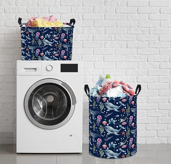 Laundry Hamper, Laundry Basket, Nursery Hamper, Waterproof Storage Bin, Clothes Organizer Basket, Room Decor(Watercolor Ocean)