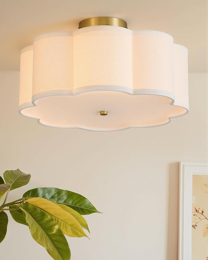 VONLUCE Semi-Flush Mount Ceiling Light, 15.7" Modern 3-Light Ceiling Light Fixture with White Petal-Shaped Shade 3 E26 Sockets for Bedroom Entryway Living Room, Gold Finish, ETL Certificated