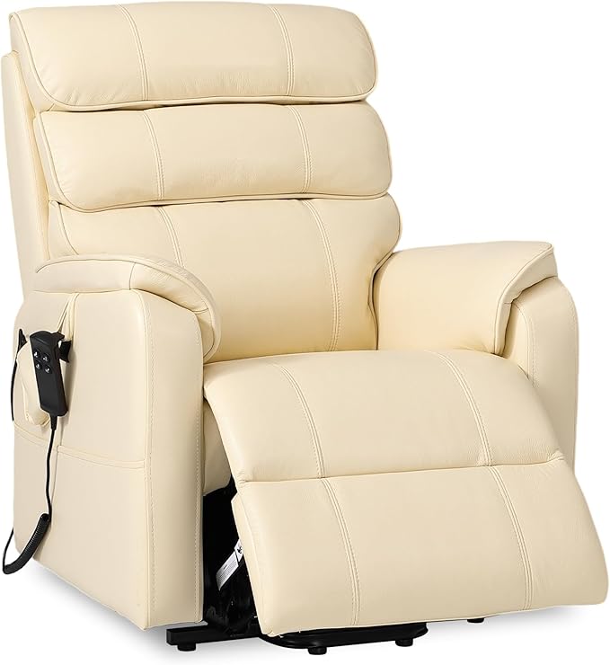 DYNOX 350 LBS Power Lift Recliner Chair for Elderly, Medium Size Dual Motor Lay Flat Infinite Positions Recliner with Heat & Massage(9188,Genuine Leather,Camel)