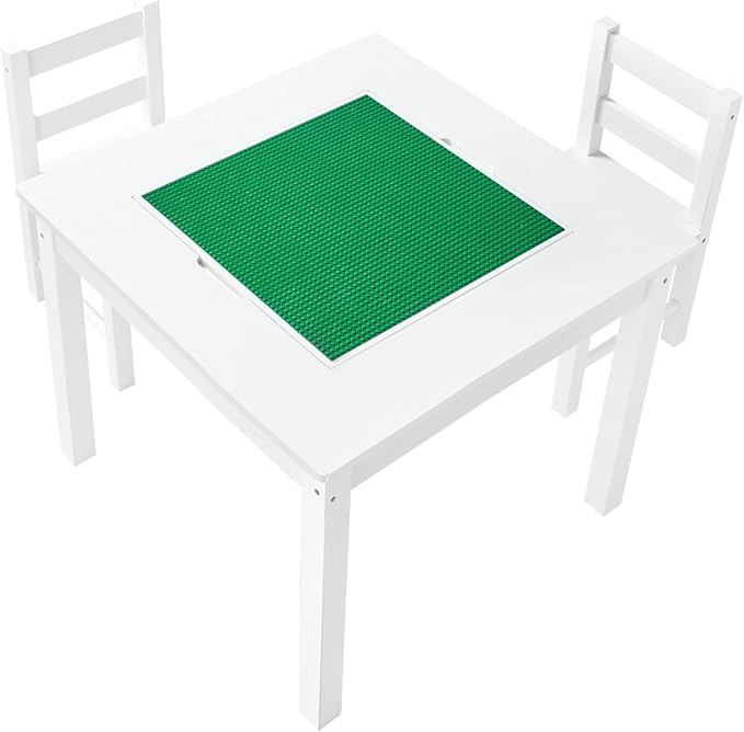 VEVOR Kids Activity Table and 2 Chairs Set, Building Blocks Double-Sided Tabletop, Toddler Table and Chair Set with Storage for Kids 3+ Years, Large Storage Space, Present for Boys & Girls, White