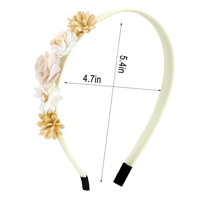 Flower Headbands for Girls Kids Toddlers Rose Floral Headpiece Non Slip Elegant Wedding Flower Crown Hairband Spring Summer Fashion Cloth Headdress Accessories for Birthday Party (Yellow)