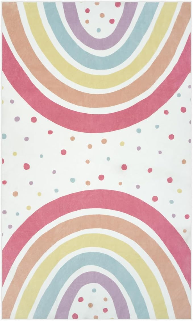 STARUIA Washable Rainbow Rug for Girl Nursery, Small Rug 3X 5 Colorful Area Rugs for Kids Bedroom, Non-Slip Soft Polka Dot Carpet Kids Rugs for Classroom Playroom Tent Castle