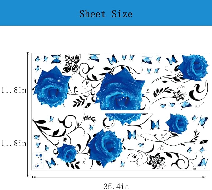 Supzone Blue Rose Wall Stickers Rose Flower Vine Wall Decal Blue Peony Floral Wall Decor DIY Vinyl Mural Art for Bedroom Living Room Sofa Backdrop
