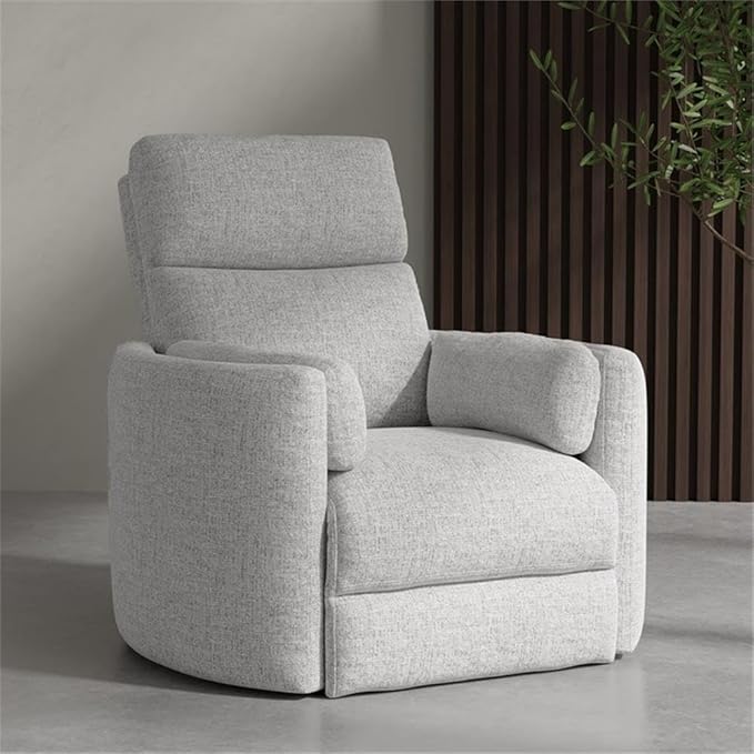 Pemberly Row Manual Glider Recliner Swivel Accent Chair in Angora Linen