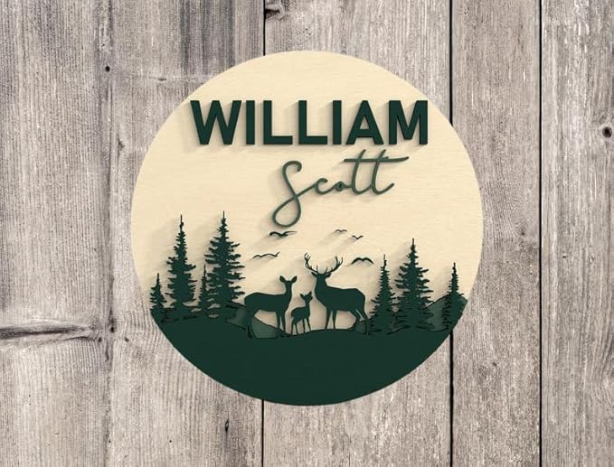 Deer Personalized Name Sign – Deer Wooden Nursery Door Decor for Boys – Custom Wall Plate – Newborn Gift