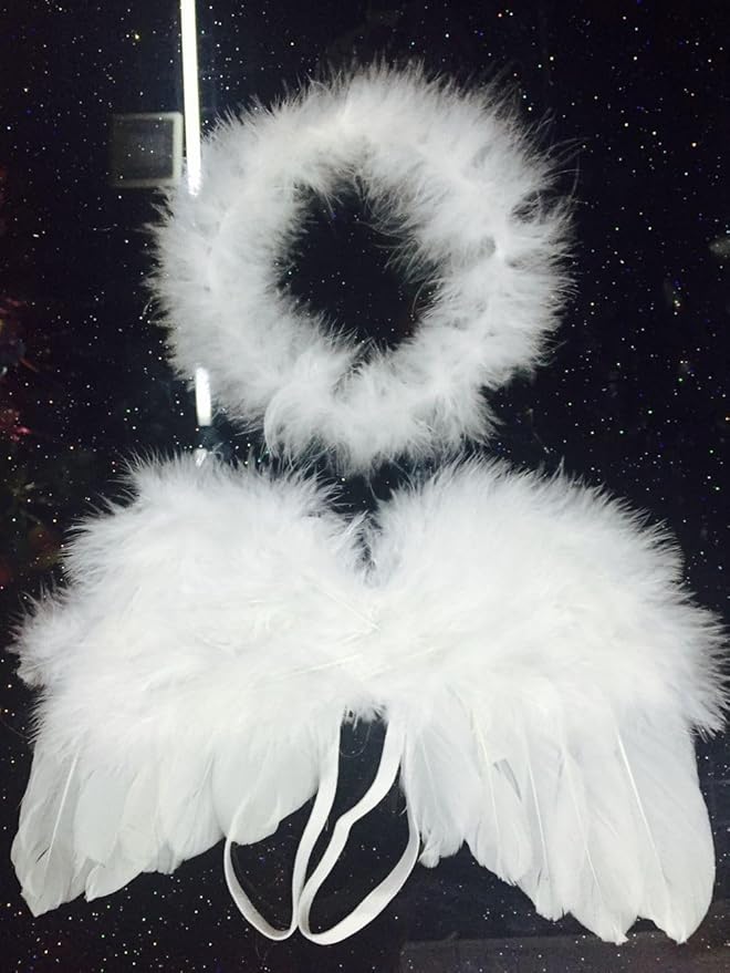 Holibeat 0-6M Newborn Baby Angel Wings with Feathers Newborn Photography Posing Props with a Headband (white1)