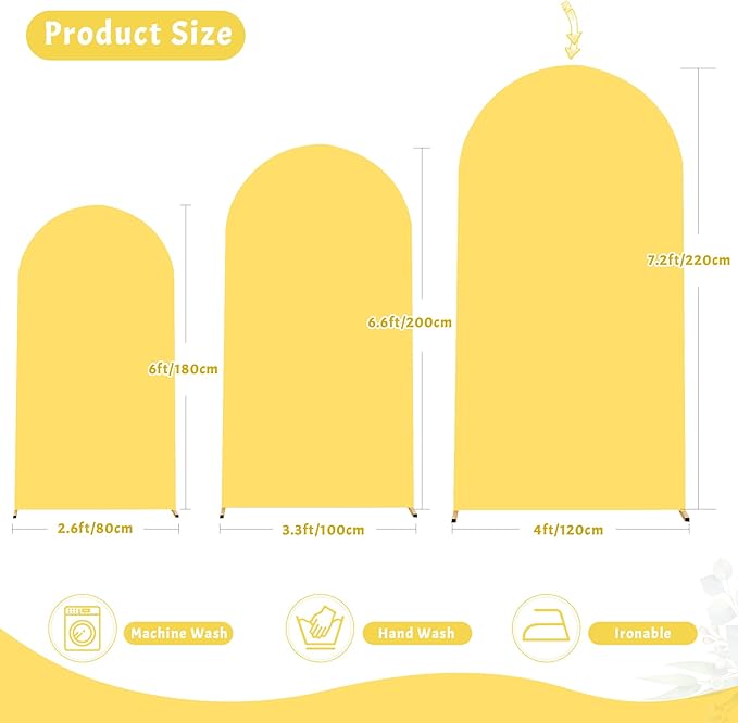 7.2FT Wedding Arch Cover Yellow Gold Spandex Fitted Wedding Arch Stand Covers Round Top Chiara Backdrop Cover for Birthday Party Ceremony Banquet Decoration