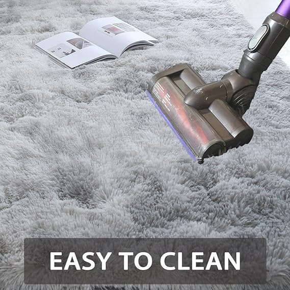 Living Room Area Rug 8x10 - Grey Plush Shag Rugs for Living Room Bedroom - Large Modern Soft Indoor Non-Slip Shaggy Floor Carpet,Tie-Dyed Light Gray