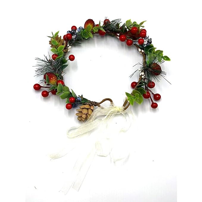 TOECWEGR Christmas Flowercrown Floral Wreath Red Berry Pine Cone Crown Forest Woodland Wedding Headpiece Headband (HHS1703T)