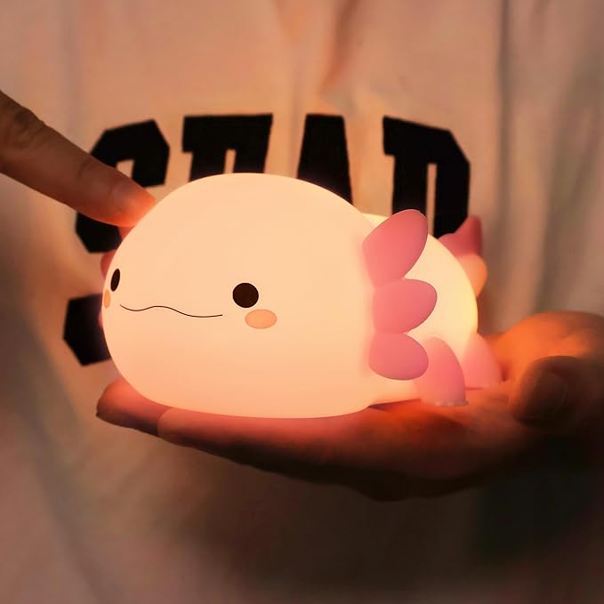 Ammonite Axolotl Gifts, Axolotl Night Light for Kids - Squishy Silicone LED Touch Cute Lamp, Xmas Birthday, Kawaii Bedroom Decor Nursery Lamp for Boys Girls Mom