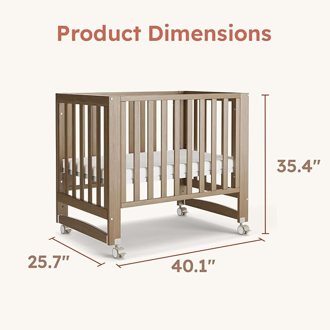 MAMAZING EvoNest Baby Crib, 6 in 1 Convertible Mini Crib with Wheels, 100% New Zealand Pinewood Growing Bed, 4 Adjustable Mattress Height,GREENGUARD Gold Certified,Brown