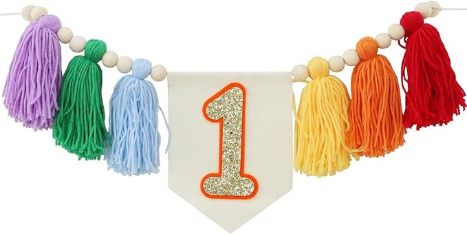Handmade Light Rainbow 1st Birthday High Chair Banner Party Decoration for Girl Baby Colorful Wall Hangings Decoration Happy One Birthday Photoshoot Props Photo Props