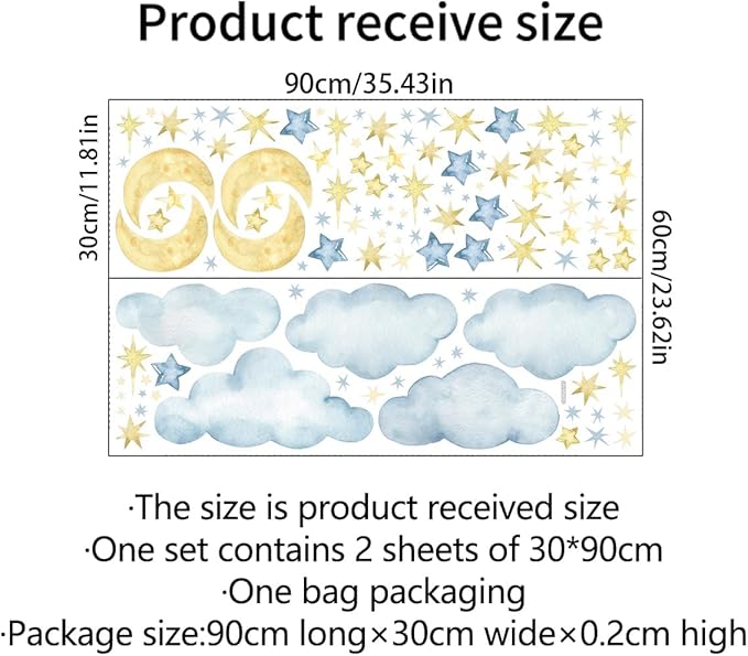 Clouds Moon Wall Decals Clouds Moon Wall Stickers Removable Clouds Stickers Decor for Baby Nursery Playroom Bedroom Classroom Kindergarten