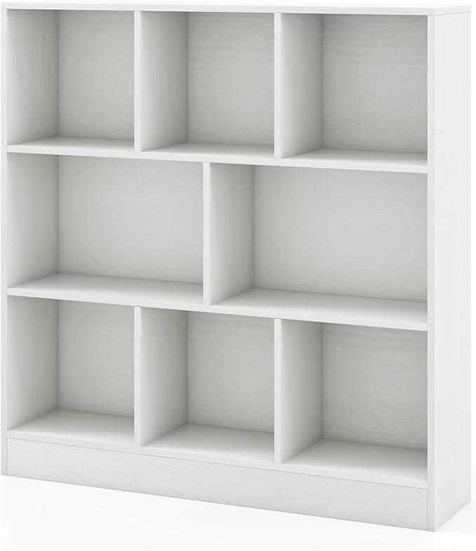 Costzon 8-Cube Bookshelf for Kids, Wooden Toy Storage Organizer w/ 2 Anti-Toppling Kits, 3 Tier Open Shelves & Non-Slip Foot Pads, Montessori Toy Shelf for Kids Rooms, Playroom, Classroom, Nursery