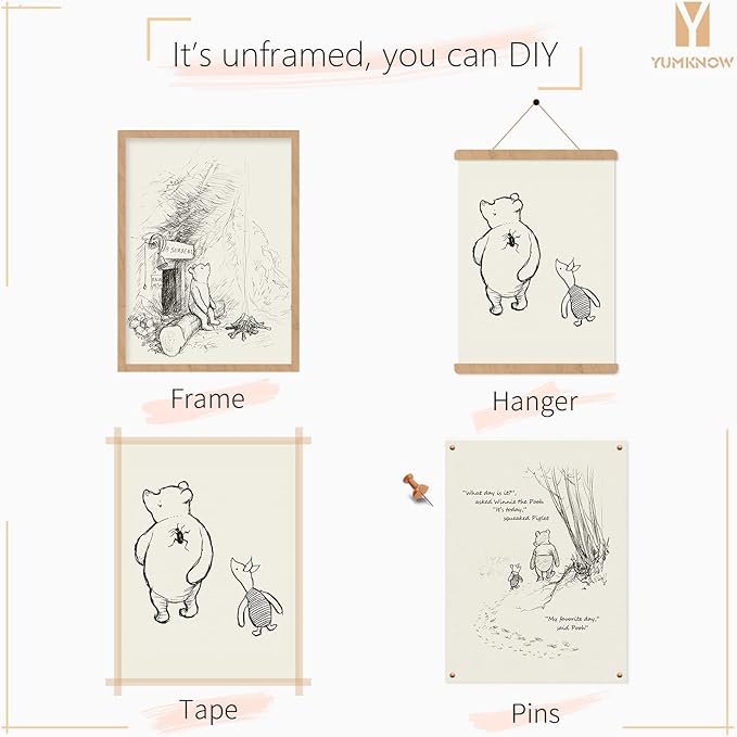 Vintage Hundred Acre Wood Poster - You Are Braver Than You Think - Winnie The Pooh Nursery Wall Art - Toddler Room Decor - Gifts for Winnie Fans Lover - Motivational Quote for Kids Little Boys Bedroom