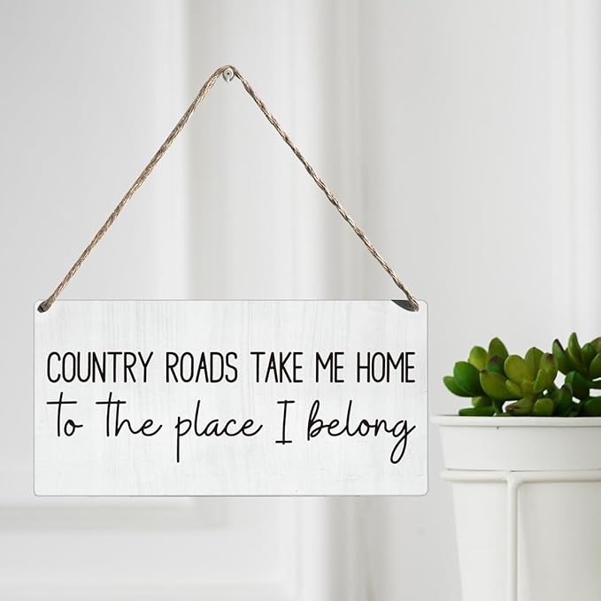 Vintage Country Roads Take Me Home Wall Sign Decor for Home Living Room Farmhouse Country Sign with Wood Wall Art Decor 12 × 6 Inch