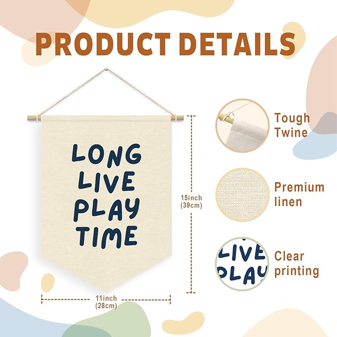 Playroom Decor, Long Live Playtime Neutral Banner Blue Decor Boy Room Decor,Nursery Playroom Wall Decor For Boys Bedroom Toddler Decorations,Wall Hanging Pennant Flag Banner 15x11in