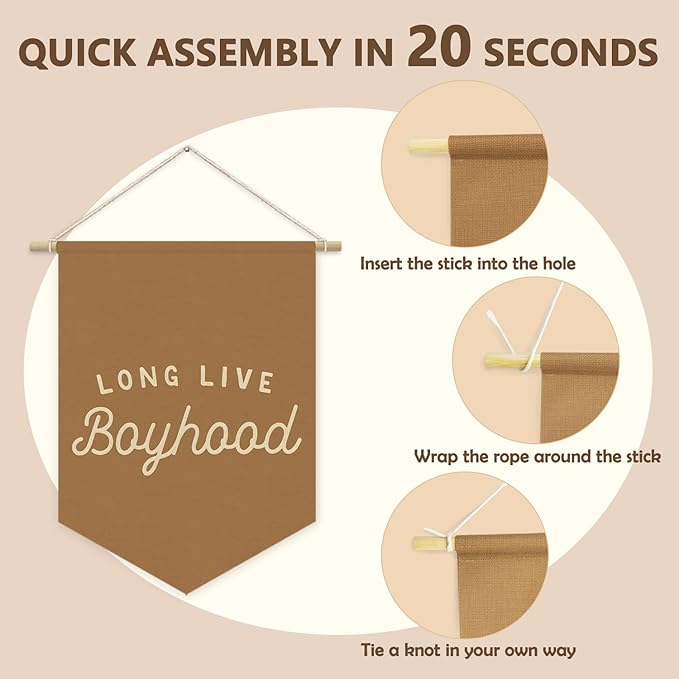 Fall Room Decor,Long Live Boyhood Boy Room Canvas Banner Nursery Playroom Wall Decor for Boys Bedroom Toddler Decorations Teen Boy Room Decor,Playroom Decor Wall Hanging Flag 15x11 Inch(Brown)