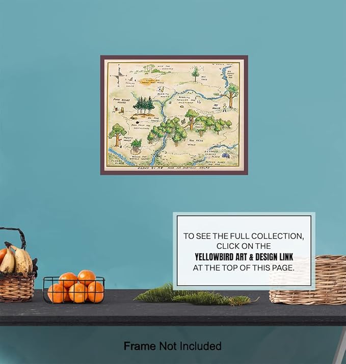 Winnie Pooh Nursery Decor - LARGE 11X14 - Toddler Baby Room Wall Art - Little Boys Bedroom Decor - Baby Shower Decorations - Vintage Hundred Acre Wood - Kids Wall Art - Girls Room Decor