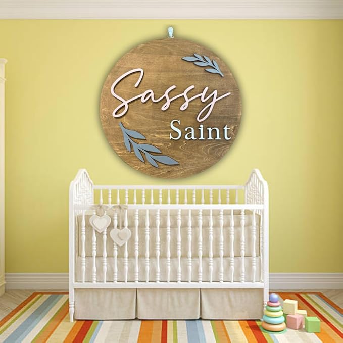 Personalized Wooden Name Sign - Custom Baby Name Signs for Nursery & Kids Room Decor - Baby Announcement Sign - Name Wall Art - Wooden Letters for Wall - Custom Round Nursery Name Sign (Design 7)