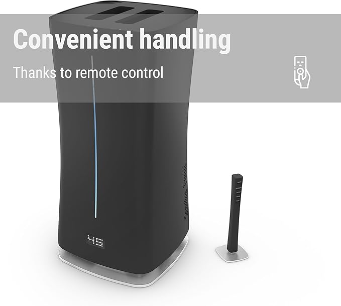 Stadler Form’s Eva humidifier with WiFi, external humidity sensor, automatic mode, for rooms of up to 860 sq ft, ultrasonic nebuliser, dimmable LEDs, suitable for fragrant oil, black