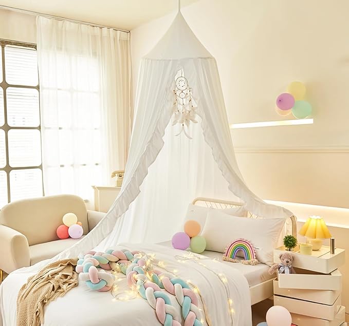 Mengersi Bed Canopy for Girls, White, Modern Style, 5"W x 5"L 94.5"H