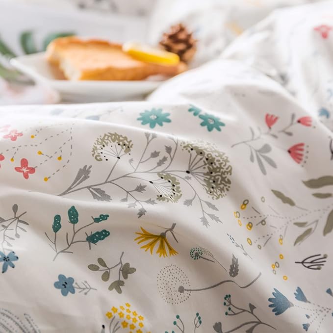 HighBuy Floral Duvet Cover Queen 100% Cotton Bedding Set Queen Girls Boys Cottagecore Bedding 3 Piece Comforter Cover Ultra Soft Garden Floral Quilt Cover with Zipper Closure