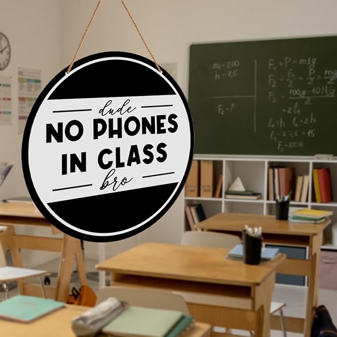 HSNBT Funny High Middle School Classroom Wall Sign, Classroom Rules Wall Decor Classroom Teacher Hanging Sign Decoration, No Phones Sign