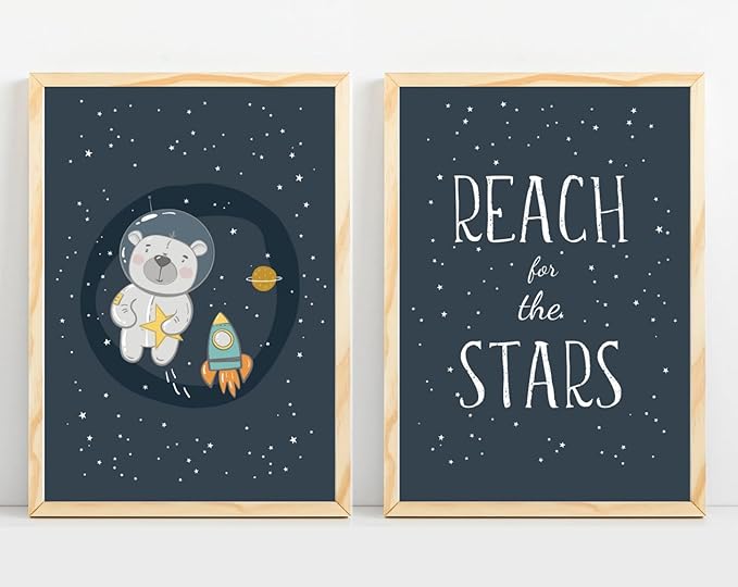 VUVUKU Space Themed Nursery Prints Print Decor Art For Baby Kids Room Wall