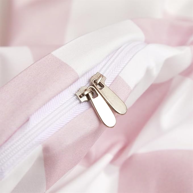 Houseri White Pink Plaid Duvet Cover King Light Pink Checkerboard Bedding Duvet Cover Set Women Elegant Baby Pink Buffalo Checkered Bedding Set King Comfy Pale Pink Grid Gingham Duvet Covers King Size