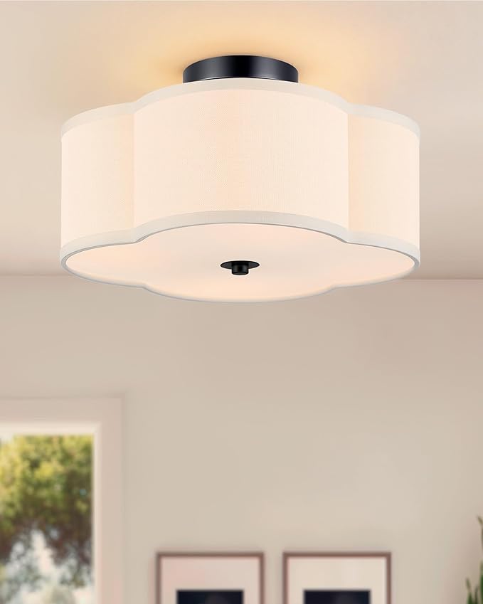 VONLUCE Semi-Flush Mount Ceiling Light, 12.8" Modern 4-Light Ceiling Light Fixture with White Clover-Shaped Shade 4 E26 Sockets for Bedroom Entryway Living Room, Black Finish, ETL Certificated