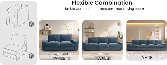 TEKAMON Middle Seat with Storage, Modular Sofa Couch, Blue