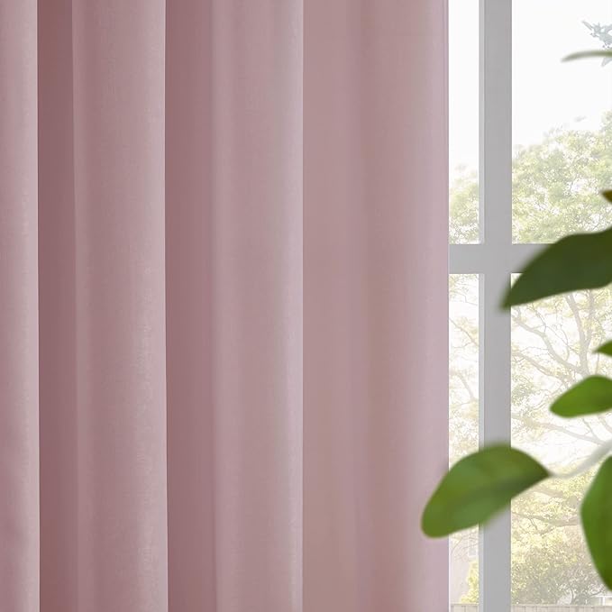 Melodieux Dusty Pink Velvety Semi Sheer Curtains 84 Inches Long for Bedroom, Living Room Natural Cotton Texture Rod Pocket Window Sheer Drapes, 52 by 84 Inch (2 Panels)