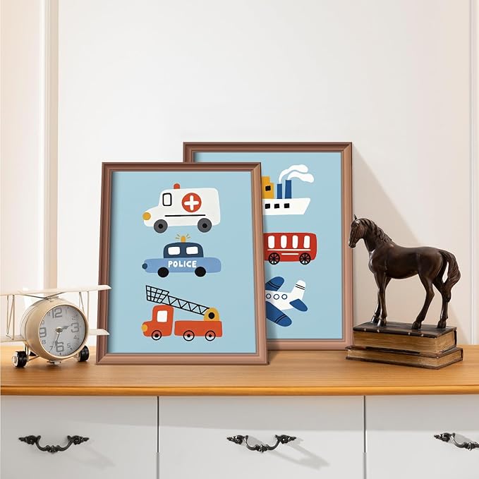 VONTP Boys Room Wall Art Decor, Little Man Cave Boys Rule Vehicle Transports Prints Poster Wall Decorations for Kids Boy Nursery Toddler Room Bedroom Playroom, 8x10 Inch Set of 4 (Unframed)