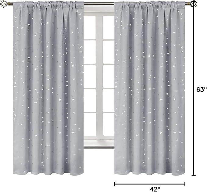 BGment Kids Blackout Curtains for Bedroom, Rod Pocket Room Darkening Curtains Decoration Thermal Insulation Window Drapes for Nursery, Children Room, 2 Panels, Each 42 x 63 Inch, Light Grey