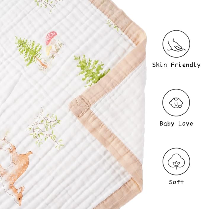BATTILO PTY 6 Layer Muslin Baby Blankets, Nursery Blankets for Boys Girls, Swaddle Blankets Babt Blanket Neutral Soft Lightweight Toddler and Kids Throw Blanket(Sika Deer)