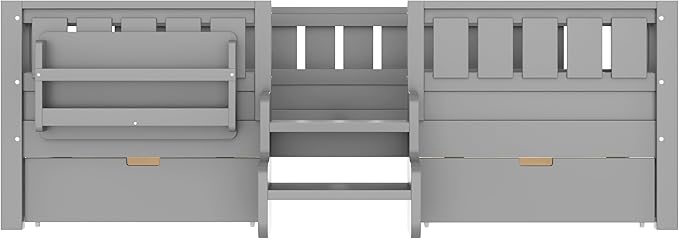 Bellemave Twin Size Kids Bed with high Rails and with Built-in Bookshelf and Drawers for Kids, Girls, Boys, Wood Montessori Bed Without Door, Gray